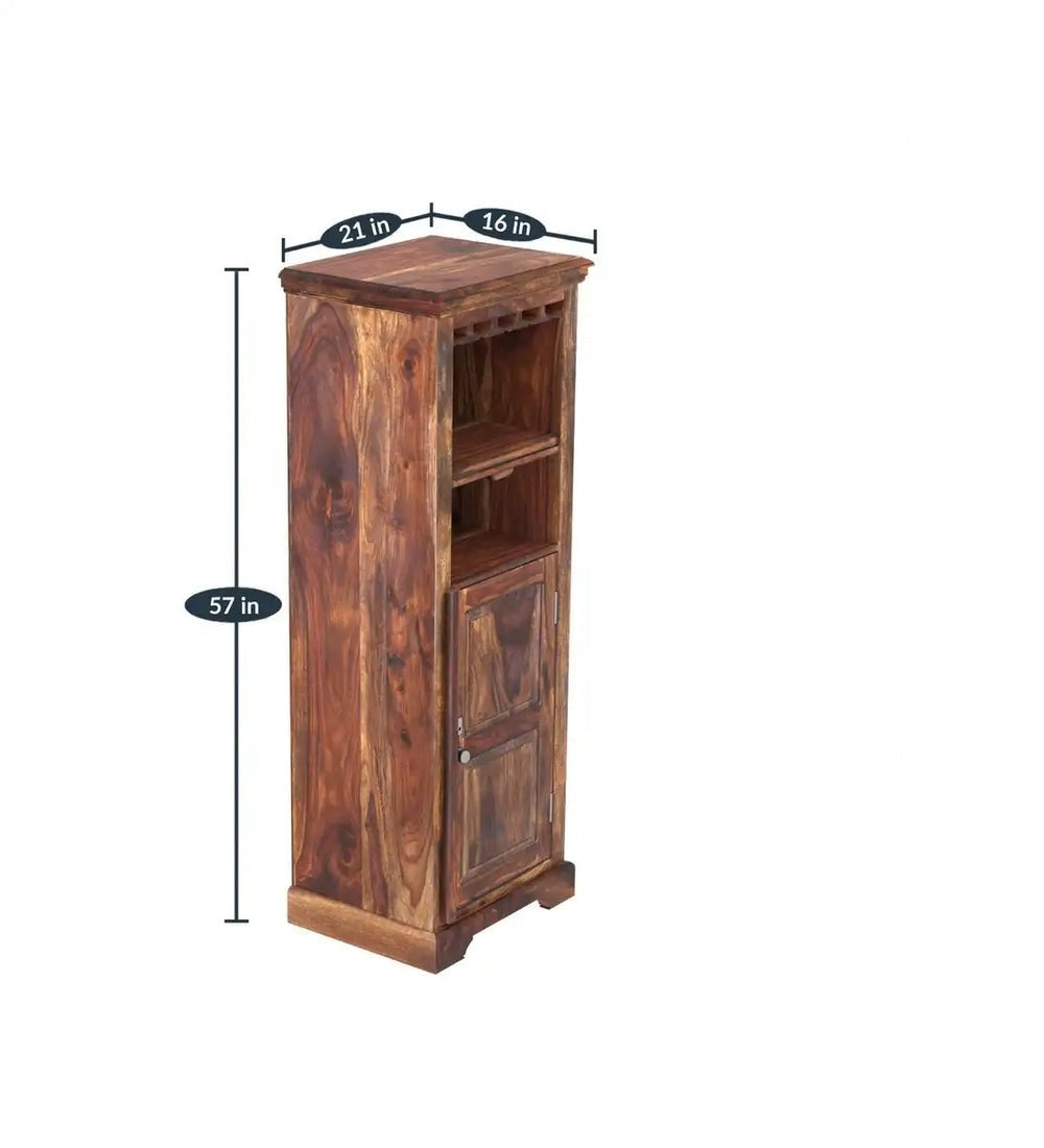 Solid Wood Bar Cabinet In Teak Finish