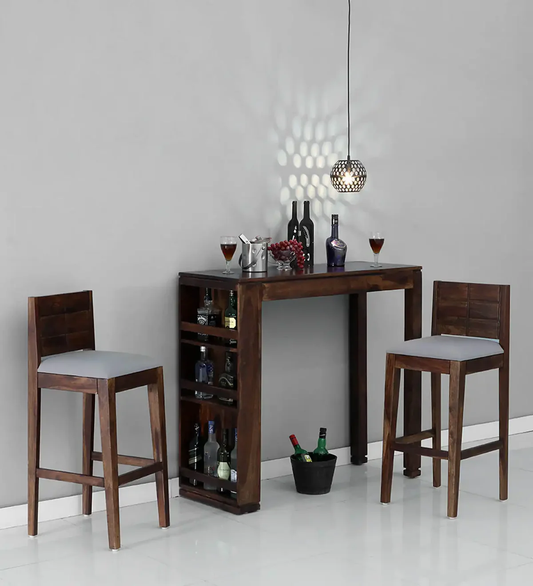 Solid Wood Bar Cabinet In Teak Finish