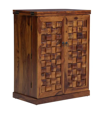 Solid Wood Bar Cabinet In Teak Finish