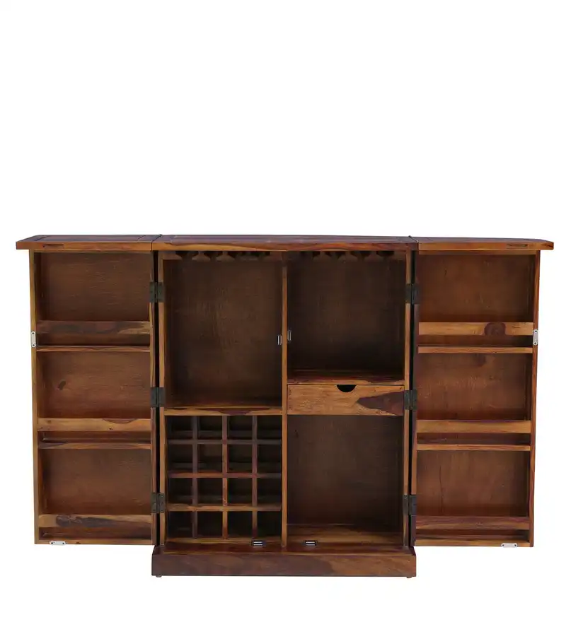 Solid Wood Bar Cabinet In Teak Finish