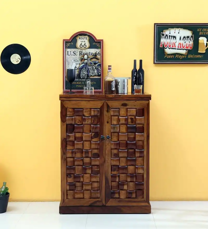 Solid Wood Bar Cabinet In Teak Finish