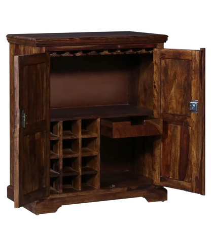 Solid Wood Bar Cabinet In Teak Finish