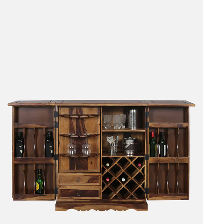 Solid Wood Bar Cabinet In Teak Finish