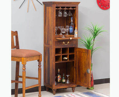 Solid Wood Bar Cabinet In Brown Finish