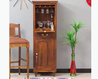 Solid Wood Bar Cabinet In Brown Finish