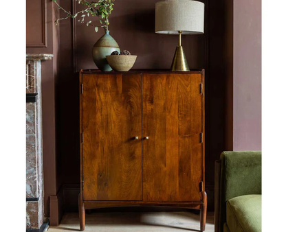 Solid Wood Bar Cabinet In Teak Finish