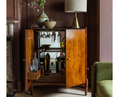 Solid Wood Bar Cabinet In Teak Finish