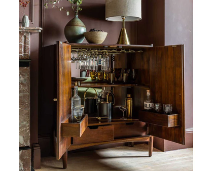 Solid Wood Bar Cabinet In Teak Finish