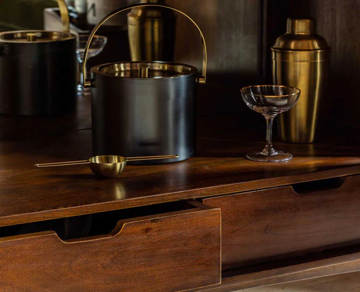 Solid Wood Bar Cabinet In Teak Finish