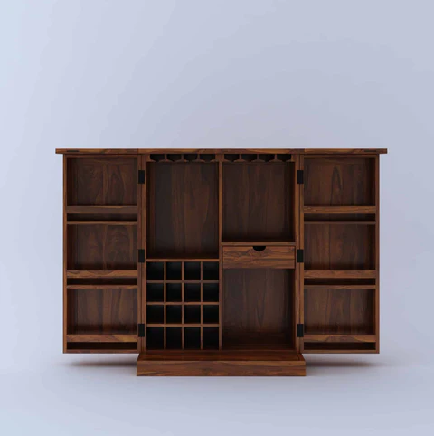 Solid Wood Bar Cabinet In Natural Finish