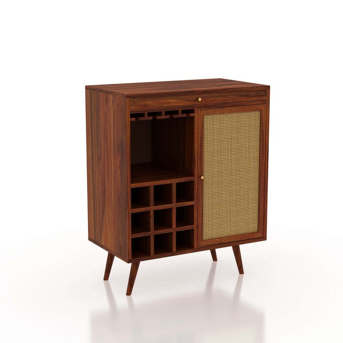 Solid Wood Bar Cabinet In Natural Finish