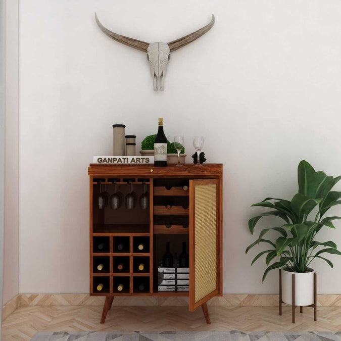 Solid Wood Bar Cabinet In Natural Finish