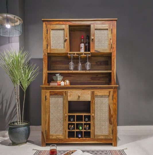 Solid Wood Bar Cabinet In Natural Finish