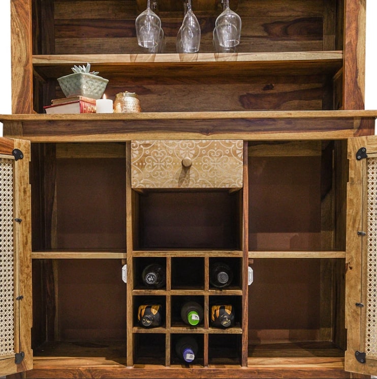 Solid Wood Bar Cabinet In Natural Finish