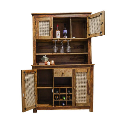 Solid Wood Bar Cabinet In Natural Finish