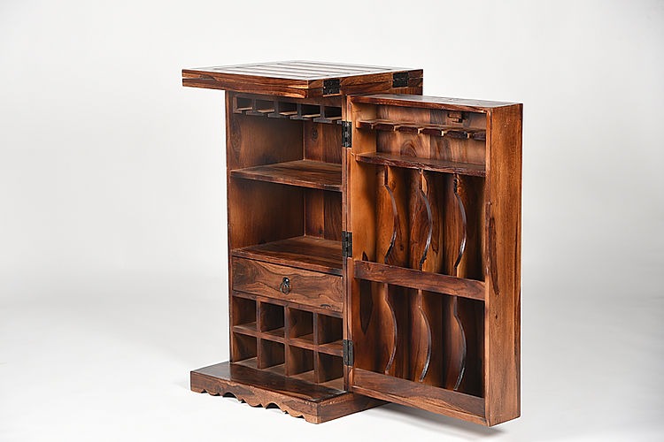 Solid Wood Bar Cabinet In Natural Finish