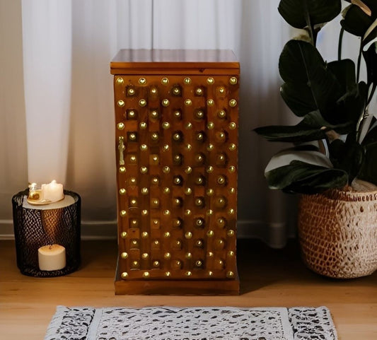 Solid Wood Bar Cabinet In Honey Finish