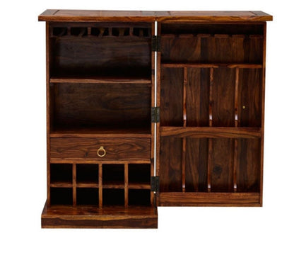 Solid Wood Bar Cabinet In Honey Finish