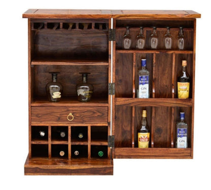 Solid Wood Bar Cabinet In Honey Finish