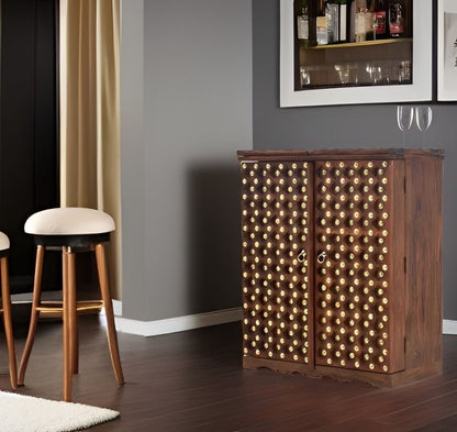 Solid Wood Bar Cabinet In Honey Finish