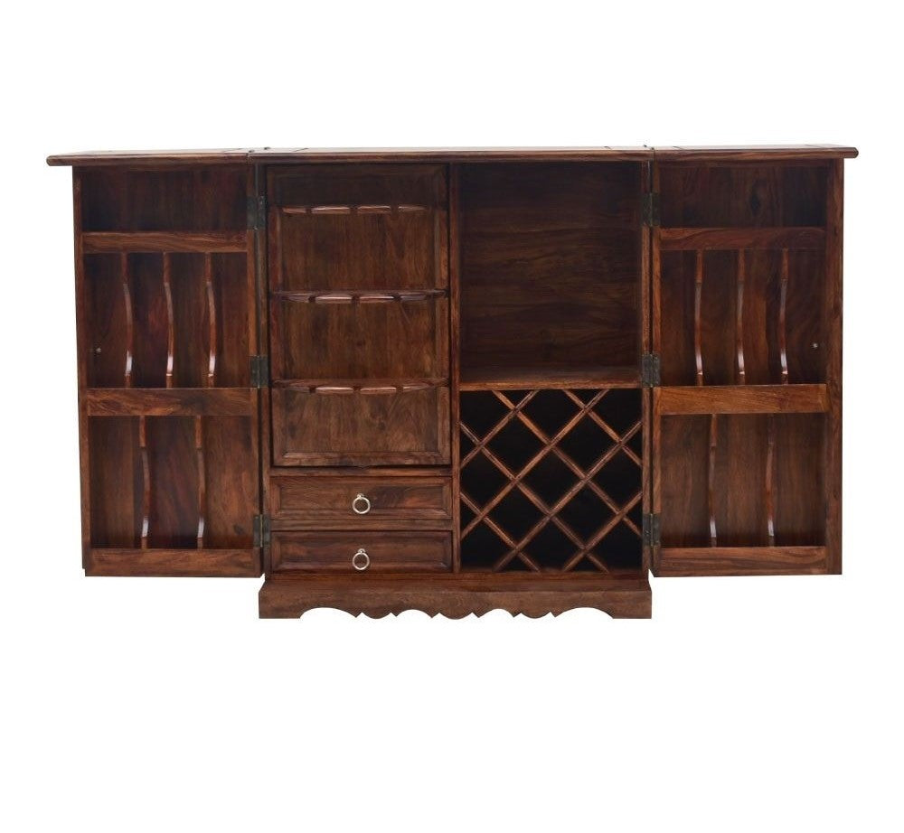 Solid Wood Bar Cabinet In Honey Finish