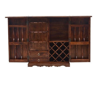 Solid Wood Bar Cabinet In Honey Finish