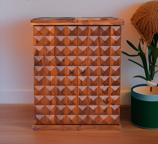 Solid Wood Bar Cabinet In Honey Finish