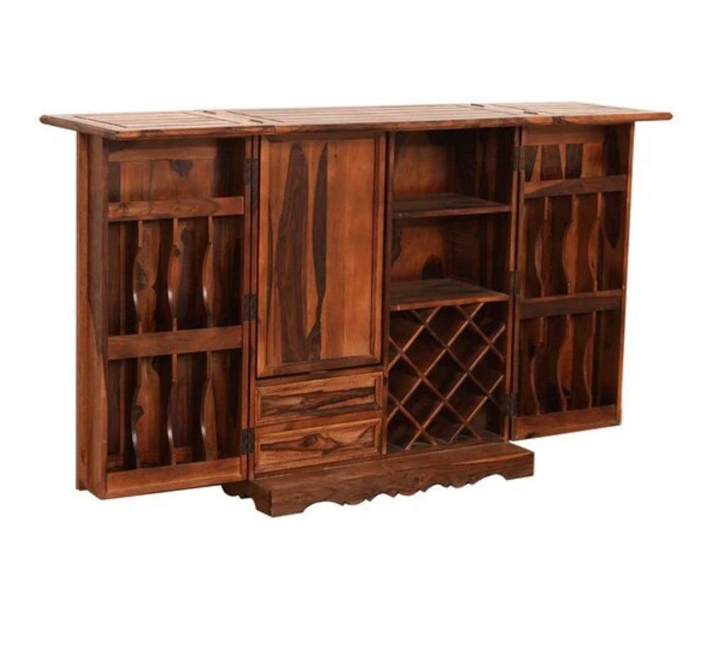 Solid Wood Bar Cabinet In Honey Finish