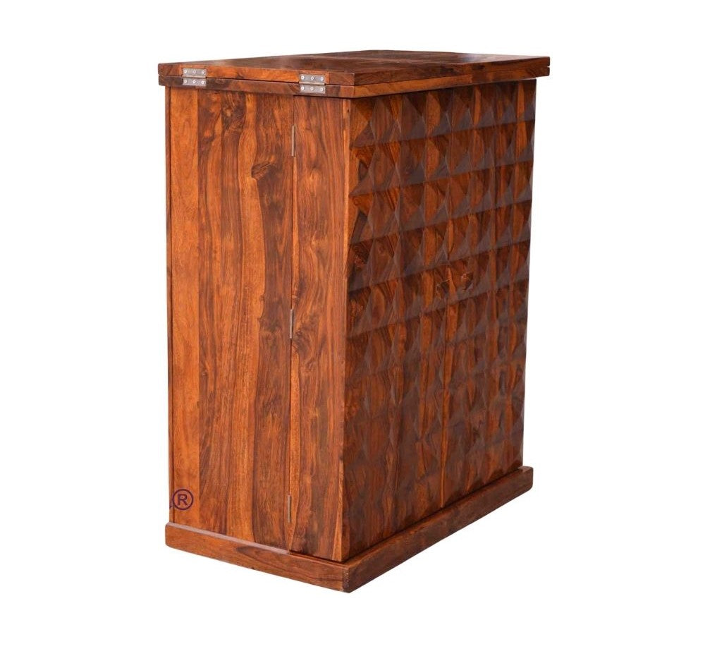 Solid Wood Bar Cabinet In Honey Finish