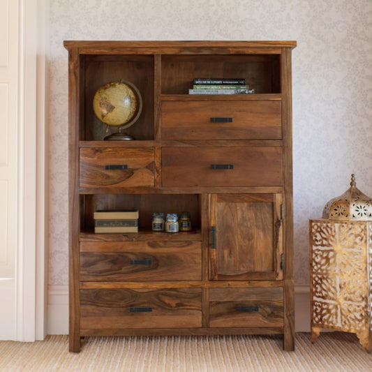 Solid Wood Bar Cabinet In Honey Finish