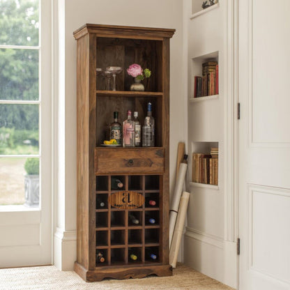 Solid Wood Bar Cabinet In Honey Finish