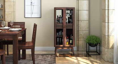 Solid Wood Bar Cabinet In Walnut Finish