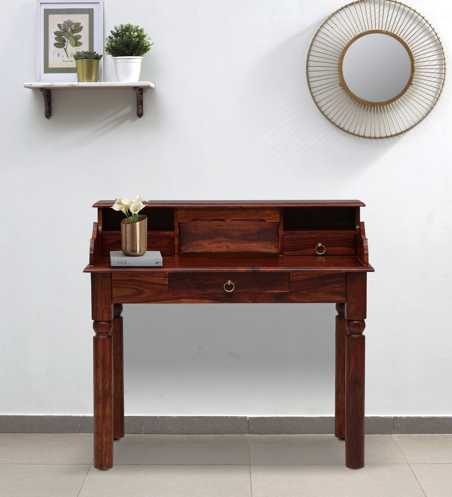 Sheesham Wood Writing Table In Honey Oak Polish Finish