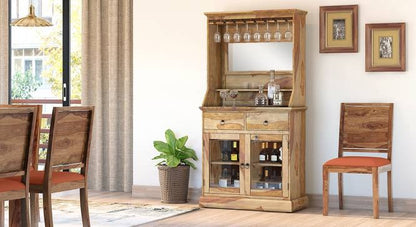 Solid Wood Bar Cabinet In Honey Oak Finish