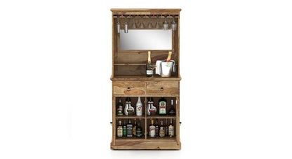 Solid Wood Bar Cabinet In Honey Oak Finish