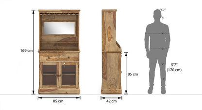 Solid Wood Bar Cabinet In Honey Oak Finish