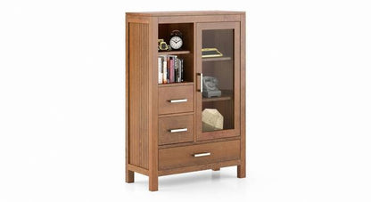 Solid Wood Bar Cabinet In Amber Walnut Finish