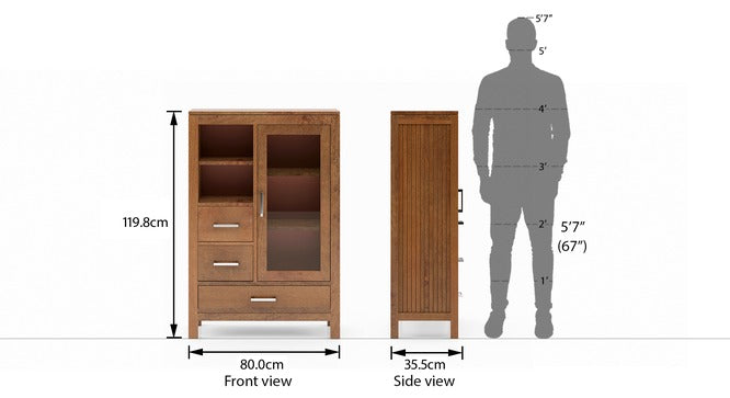 Solid Wood Bar Cabinet In Amber Walnut Finish