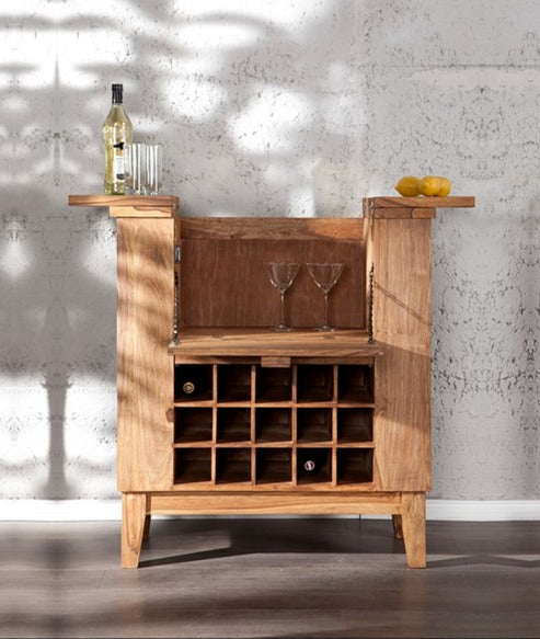 Solid Wood Bar Cabinet In Honey Finish