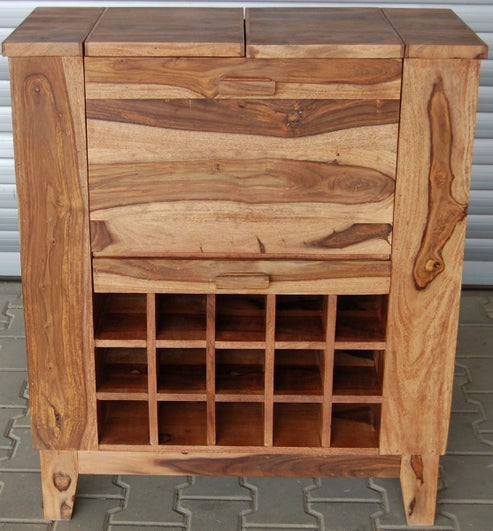 Solid Wood Bar Cabinet In Honey Finish