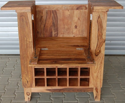 Solid Wood Bar Cabinet In Honey Finish