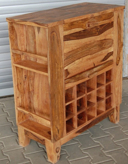 Solid Wood Bar Cabinet In Honey Finish