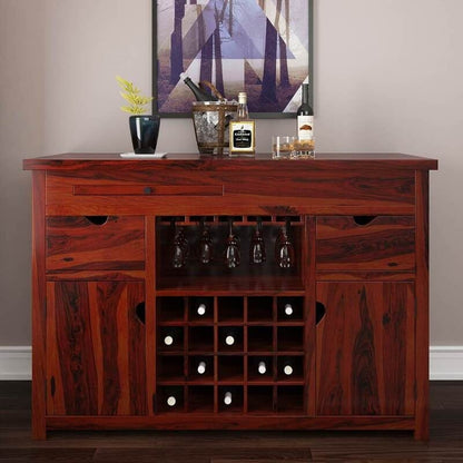 Solid Wood Bar Cabinet In Walnut Finish