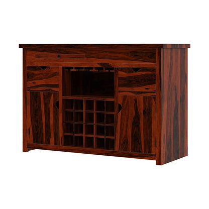 Solid Wood Bar Cabinet In Walnut Finish