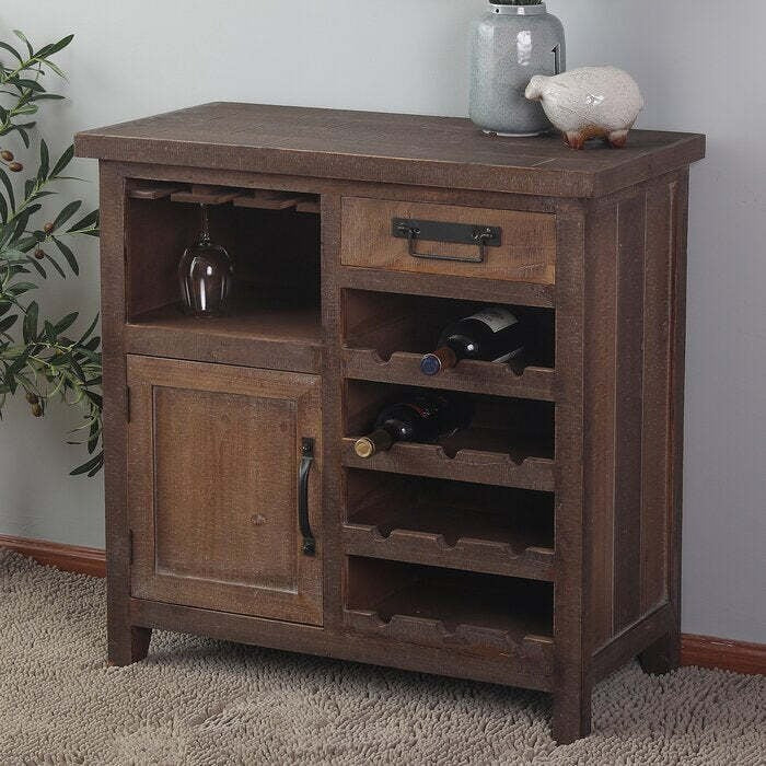 Solid Wood Bar Cabinet In Teak Finish