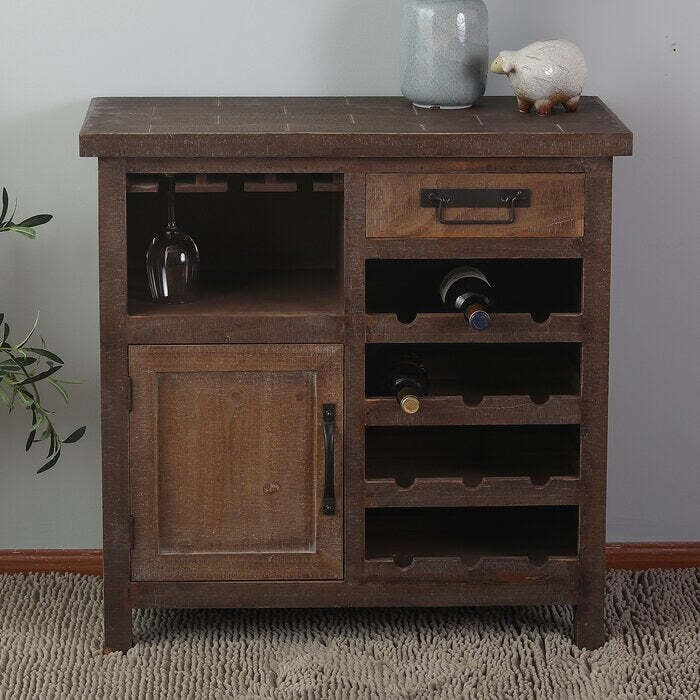 Solid Wood Bar Cabinet In Teak Finish