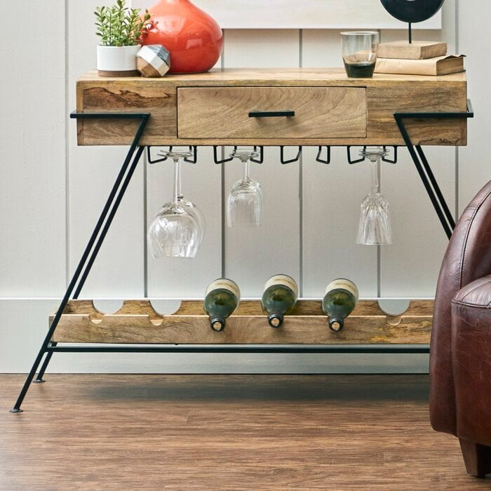 Solid Wood Bar Cabinet In Honey Finish