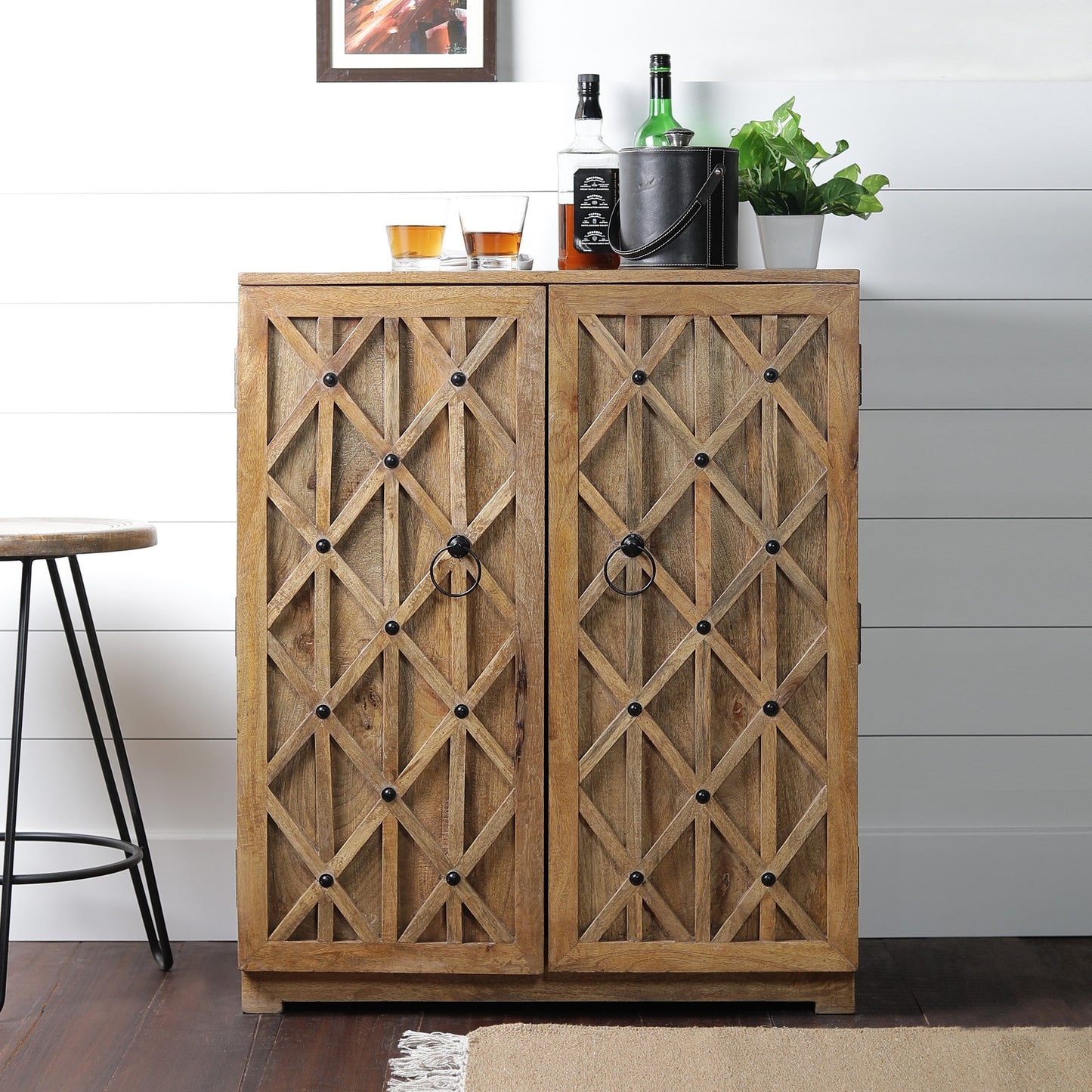 Solid Wood Bar Cabinet In Natural Finish