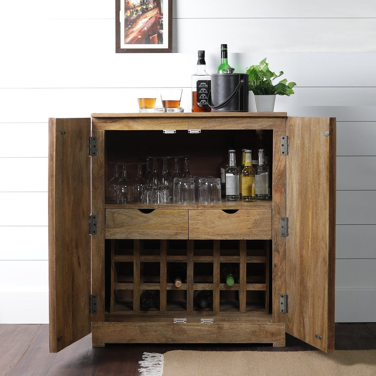 Solid Wood Bar Cabinet In Natural Finish