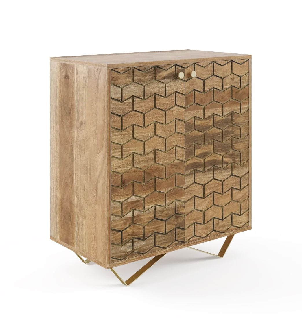 Solid Wood Bar Cabinet In Natural Laqure Finish